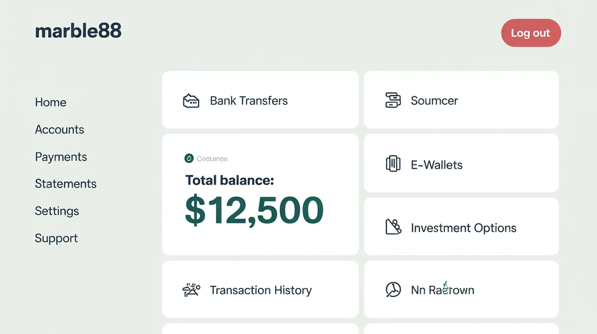 หน้าจอระบบการเงิน marble88 แสดงตัวเลือกฝาก-ถอน